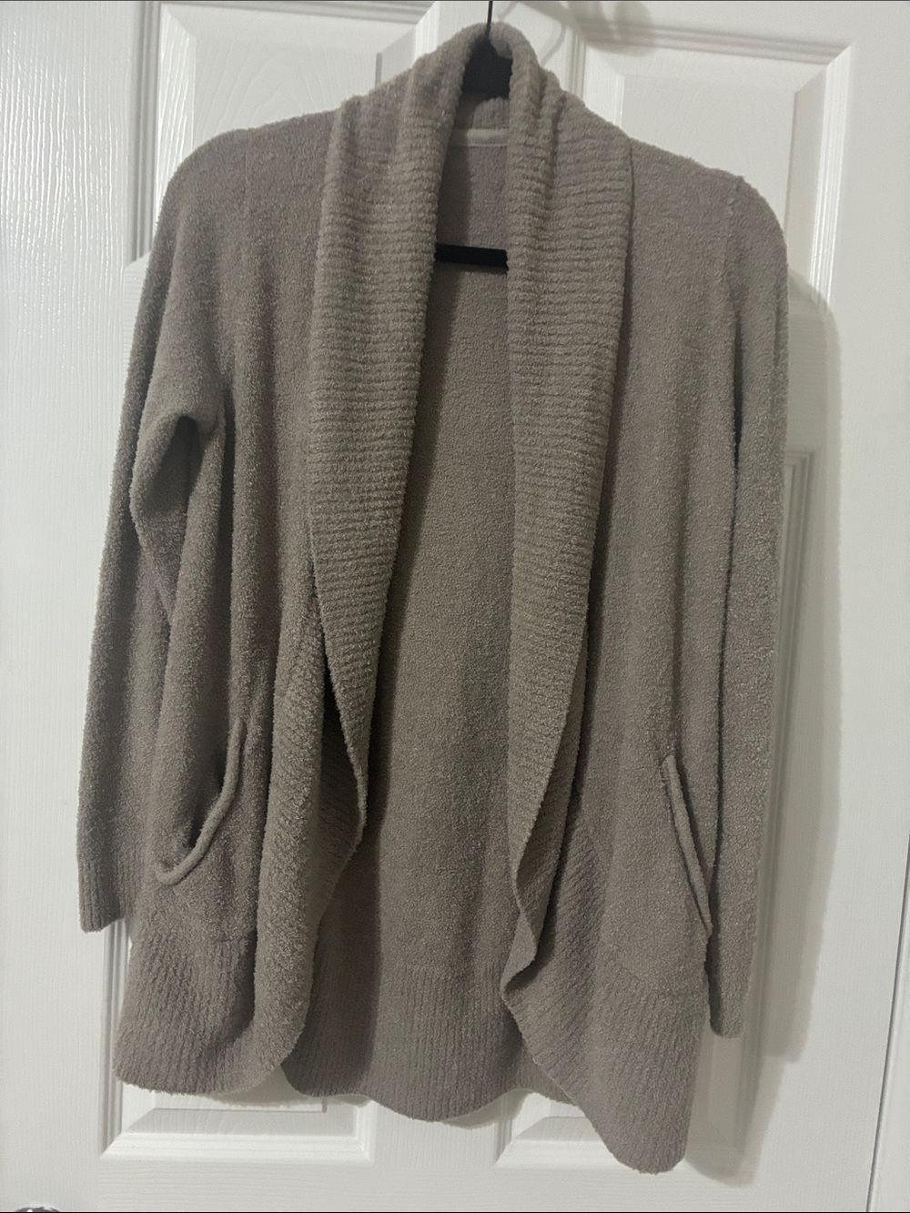 Cozy Open-Front Women's plush Cardigan Sweater - Taupe - Size: S/M